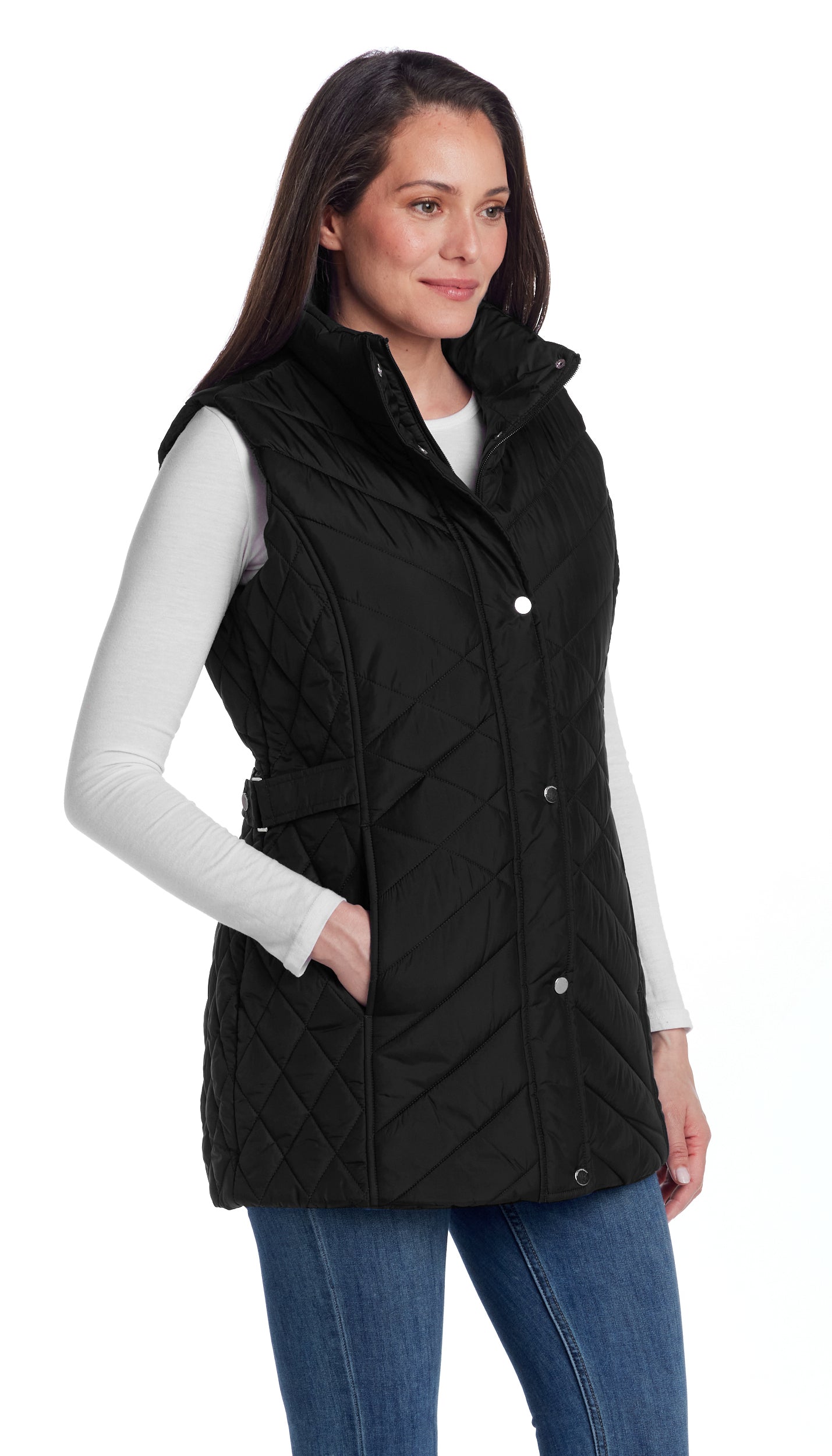 MIXED QUILTED LONGLINE VEST