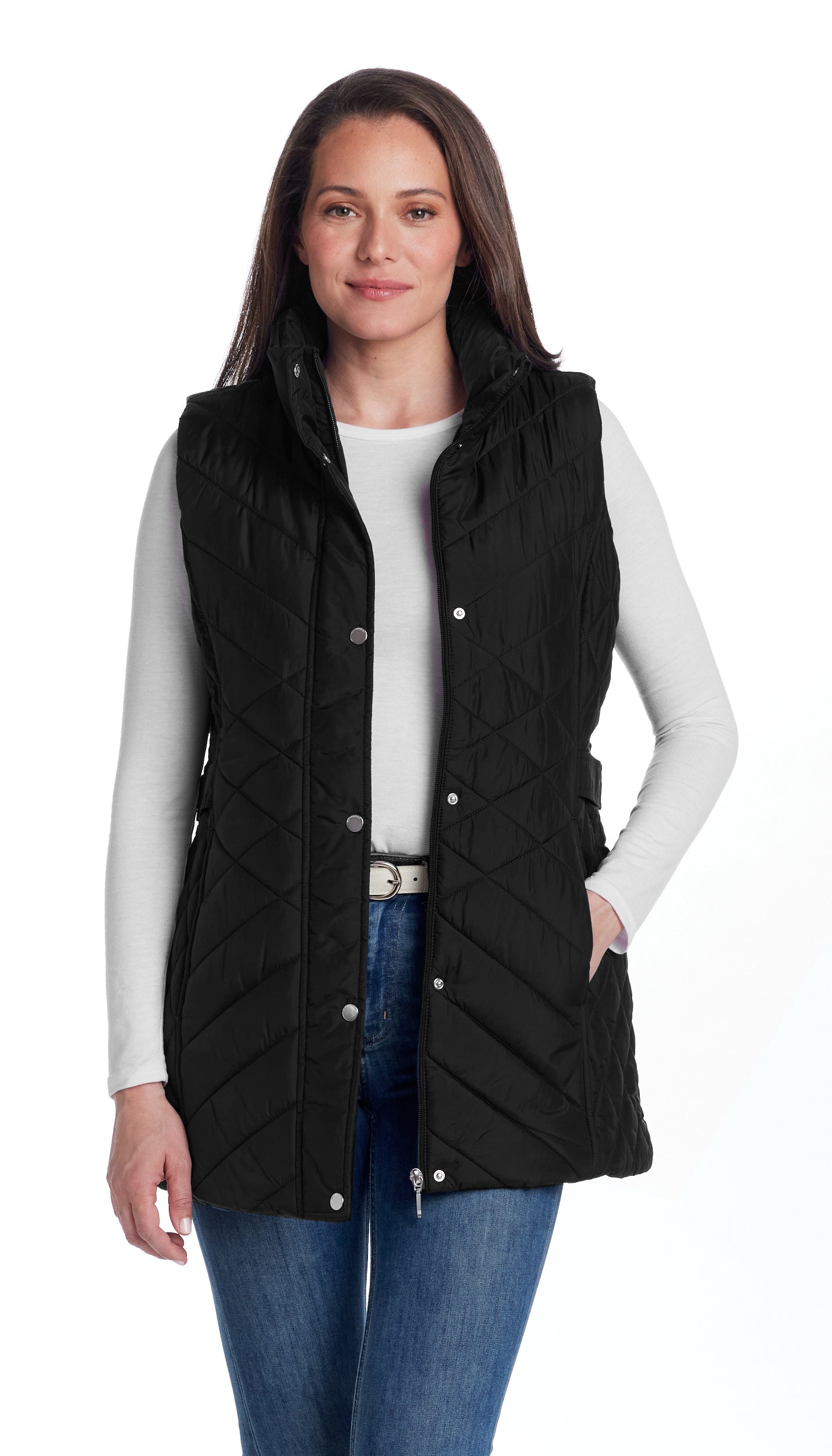 MIXED QUILTED LONGLINE VEST