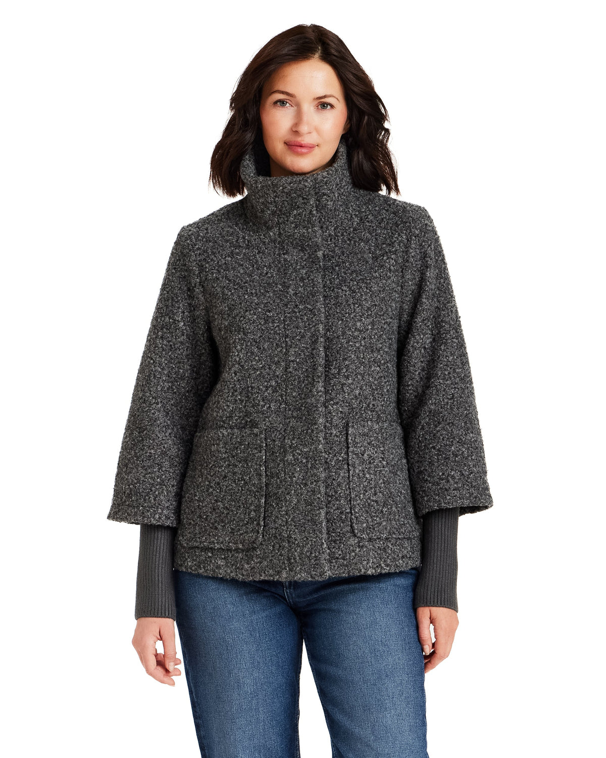 BOUCLE JACKET WITH KNIT SLEEVES