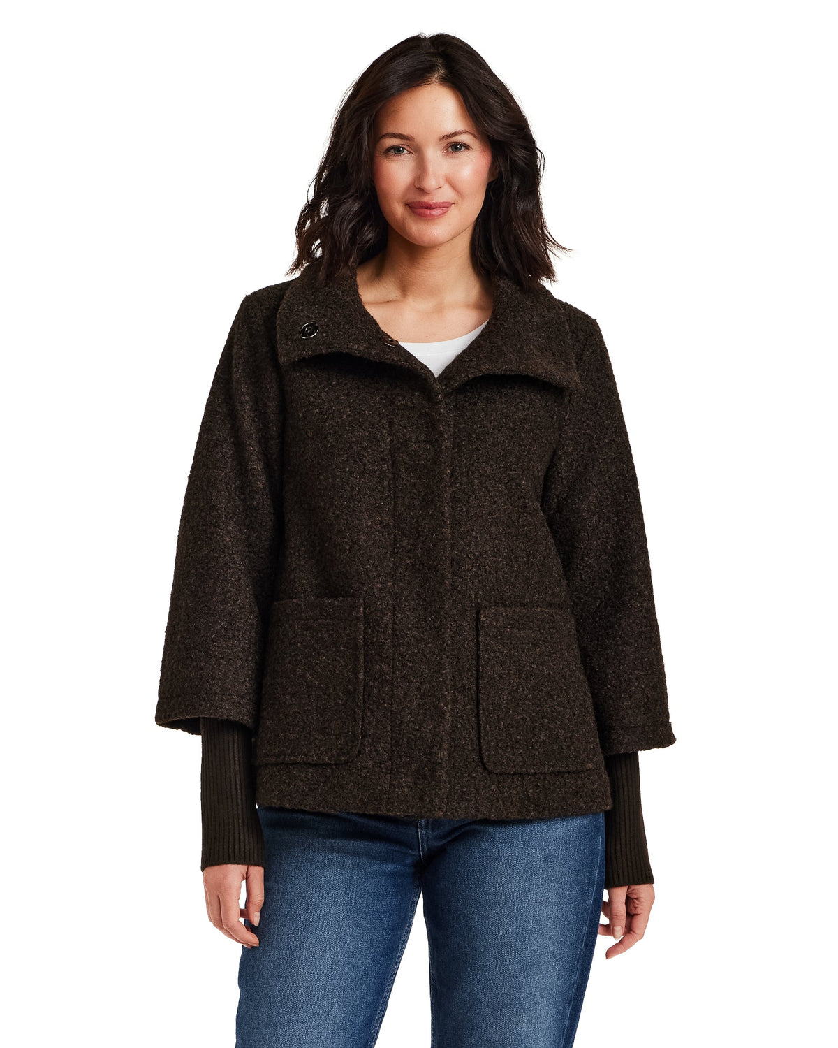 BOUCLE JACKET WITH KNIT SLEEVES