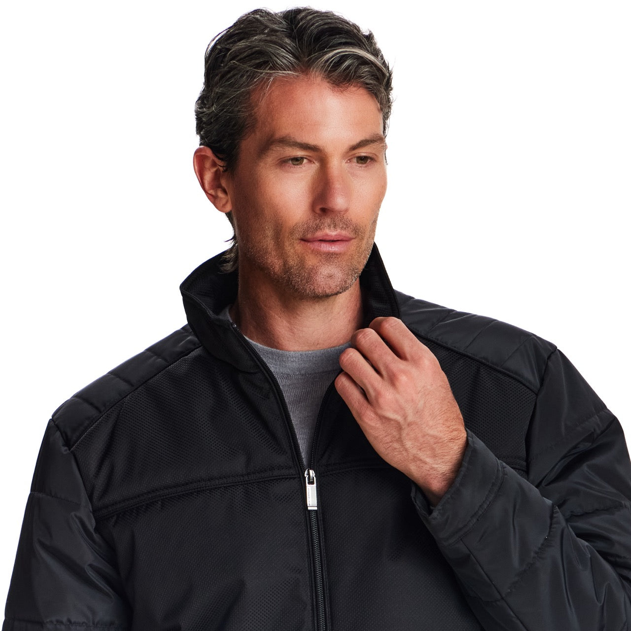 DOBBY/FAUX MEMORY JACKET