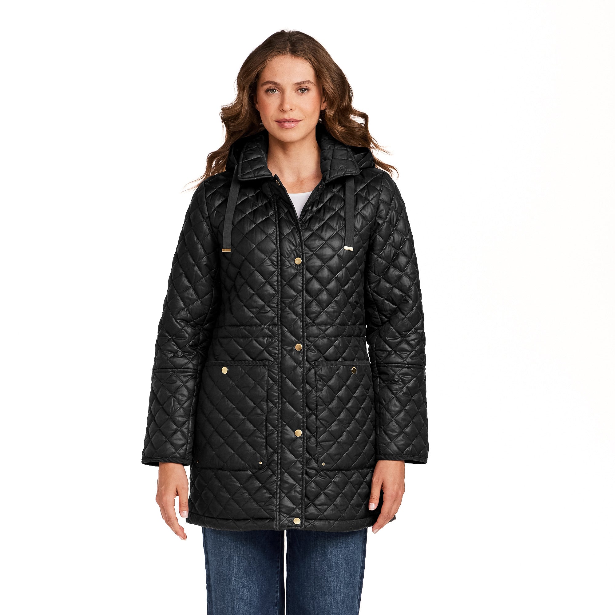 HOODED CORDUROY TRIMMED QUILTED WALKER
