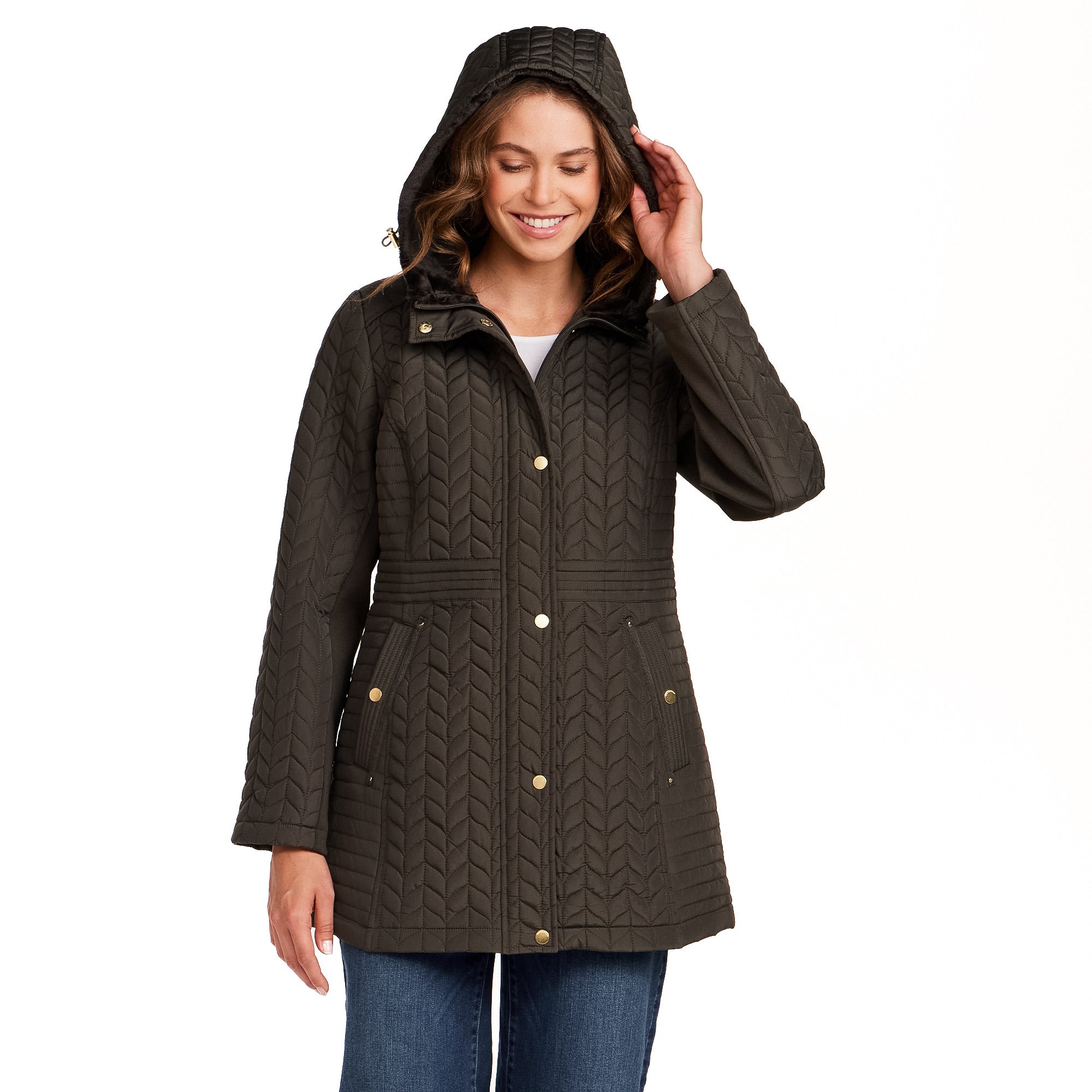 HOODED PLUSH LINED QUILTED WALKER