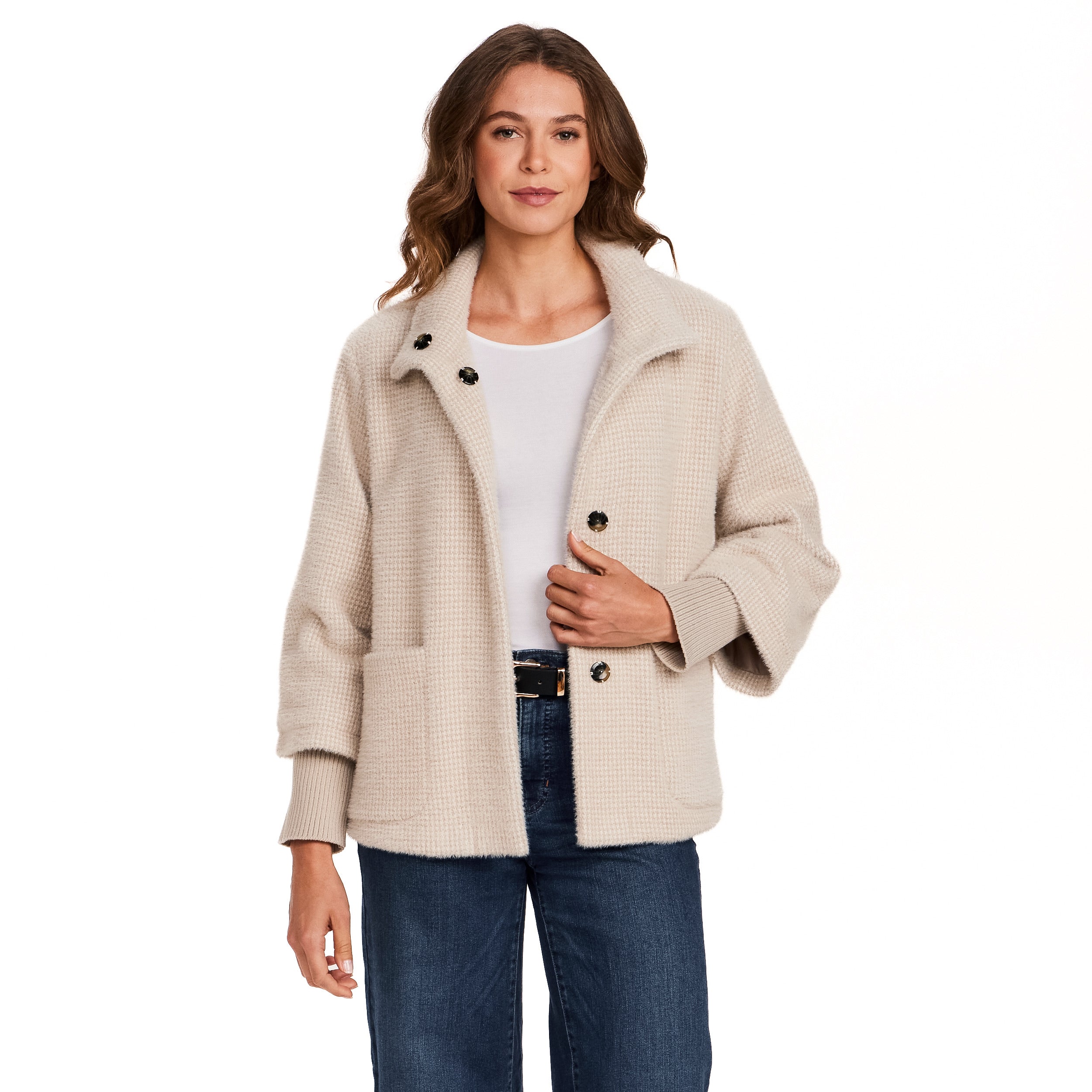 HOUNDSTOOTH COZY FEATHERKNIT JACKET