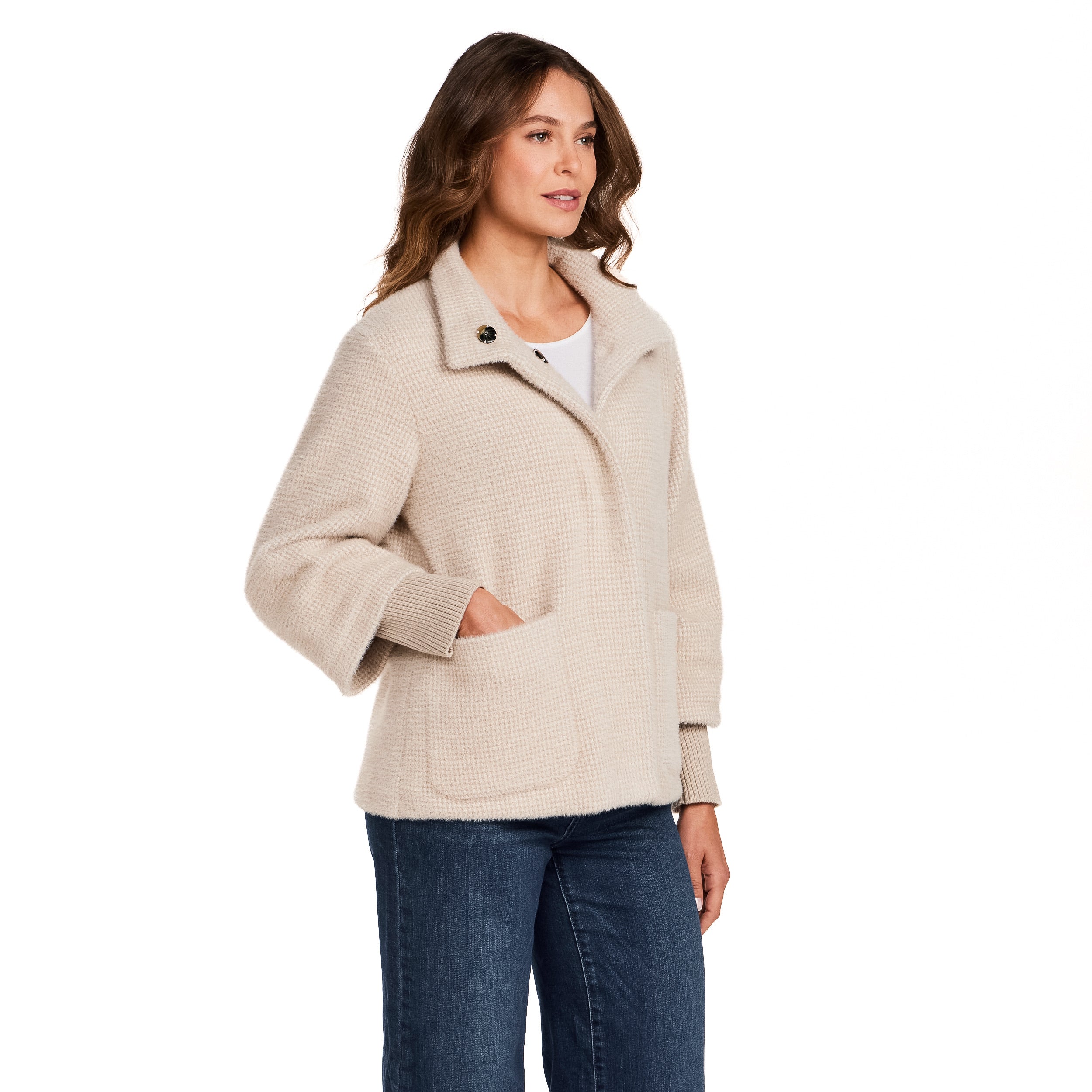 HOUNDSTOOTH COZY FEATHERKNIT JACKET
