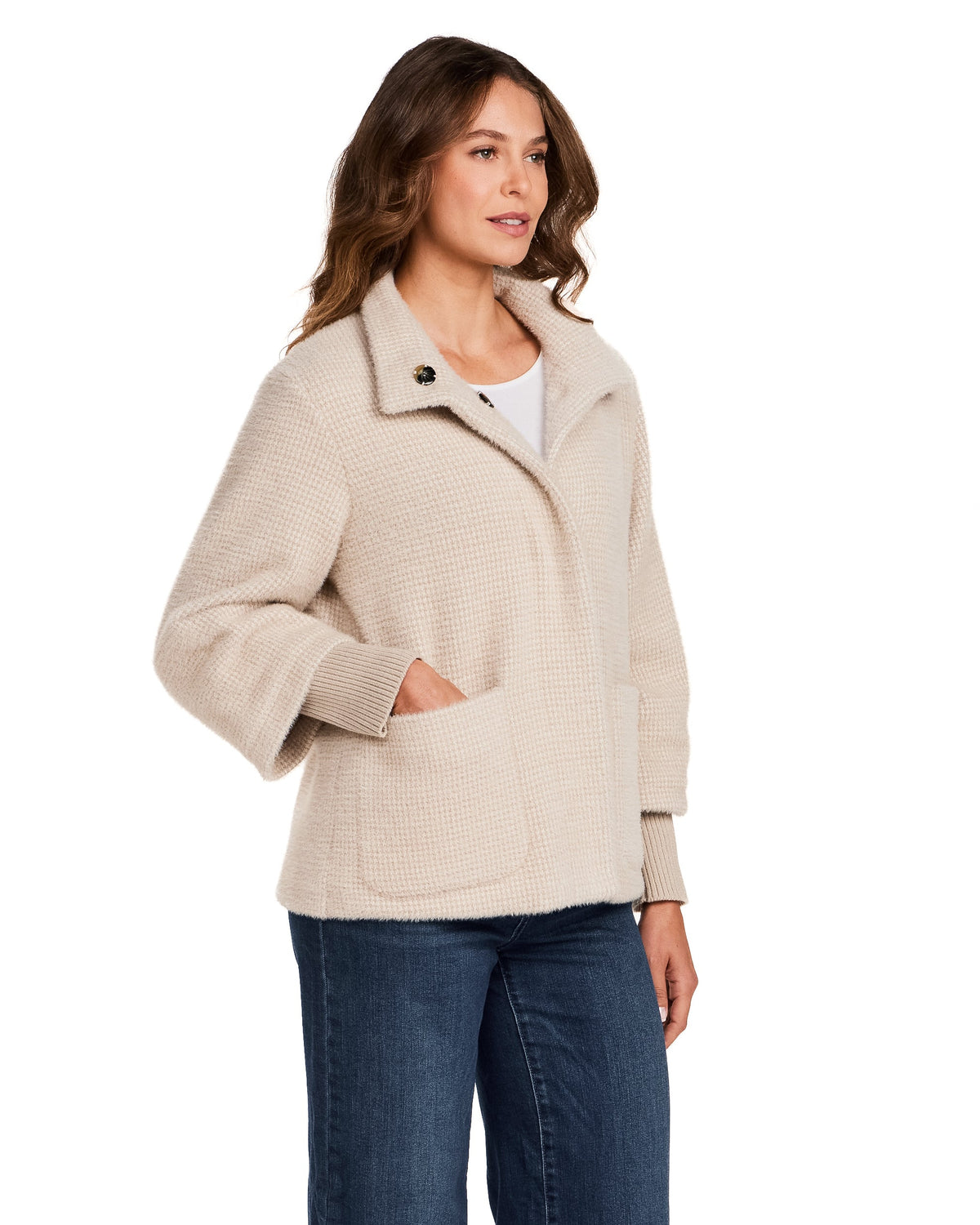 HOUNDSTOOTH COZY FEATHERKNIT JACKET
