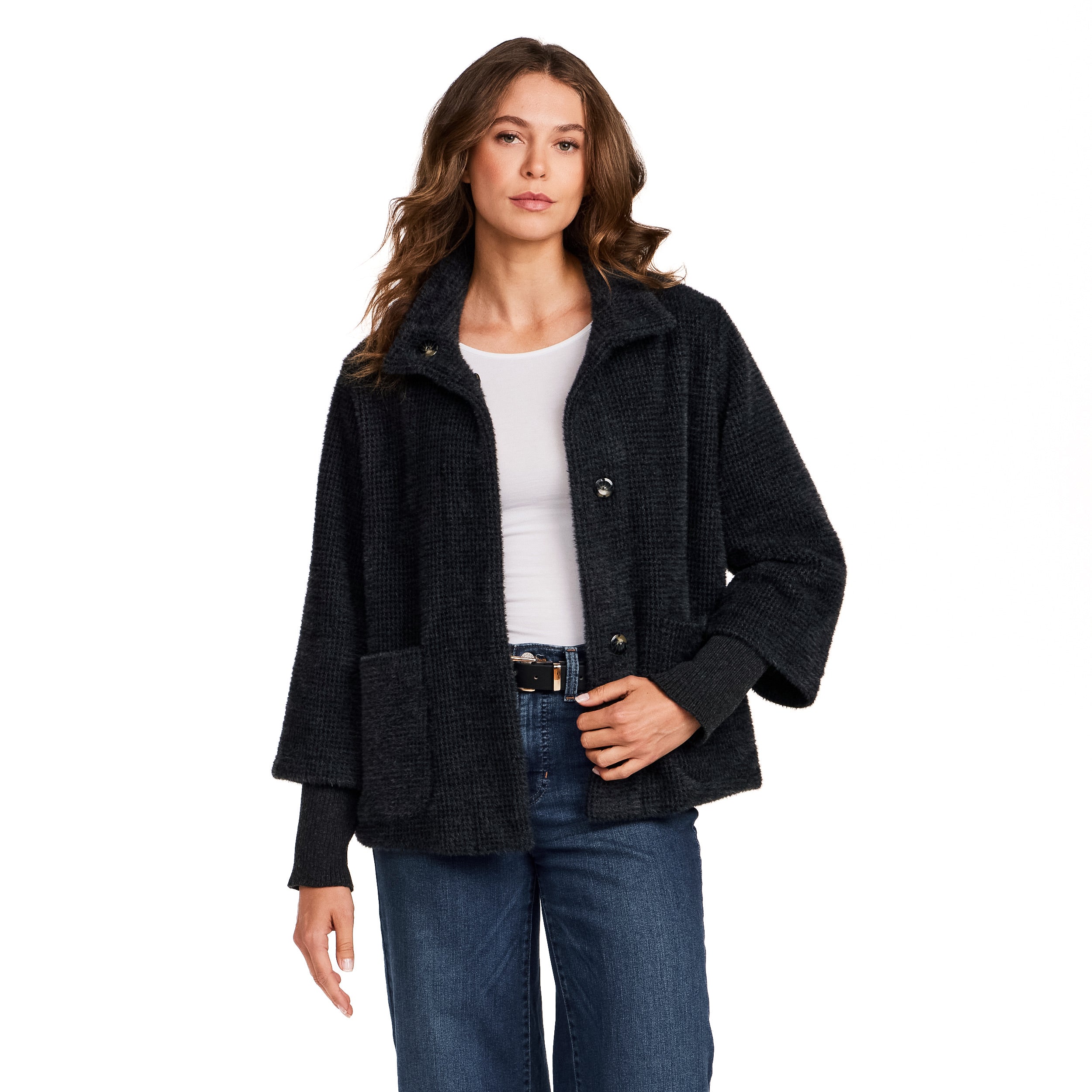 HOUNDSTOOTH COZY FEATHERKNIT JACKET