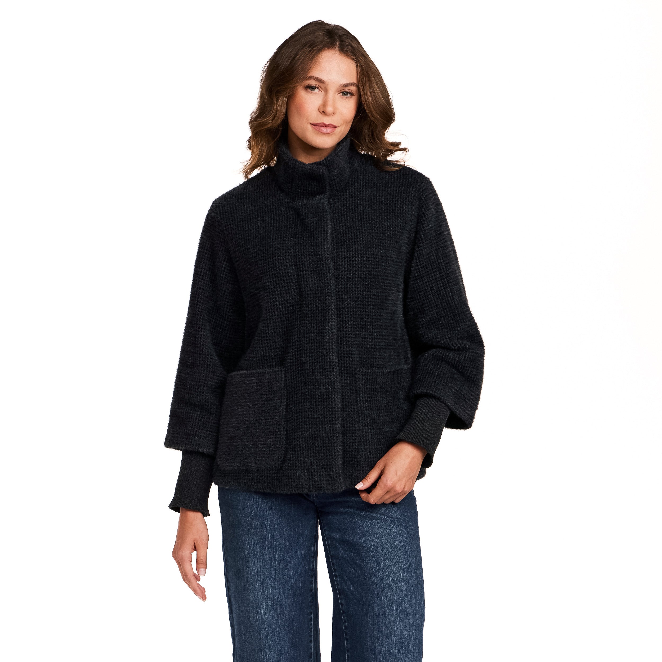 HOUNDSTOOTH COZY FEATHERKNIT JACKET