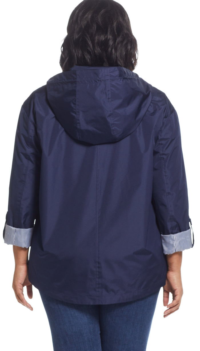 HOODED JACKET WITH TURN BACK SLEEVES