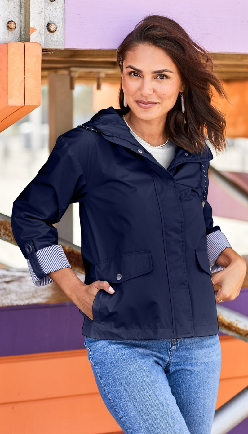 HOODED JACKET WITH TURN BACK SLEEVES