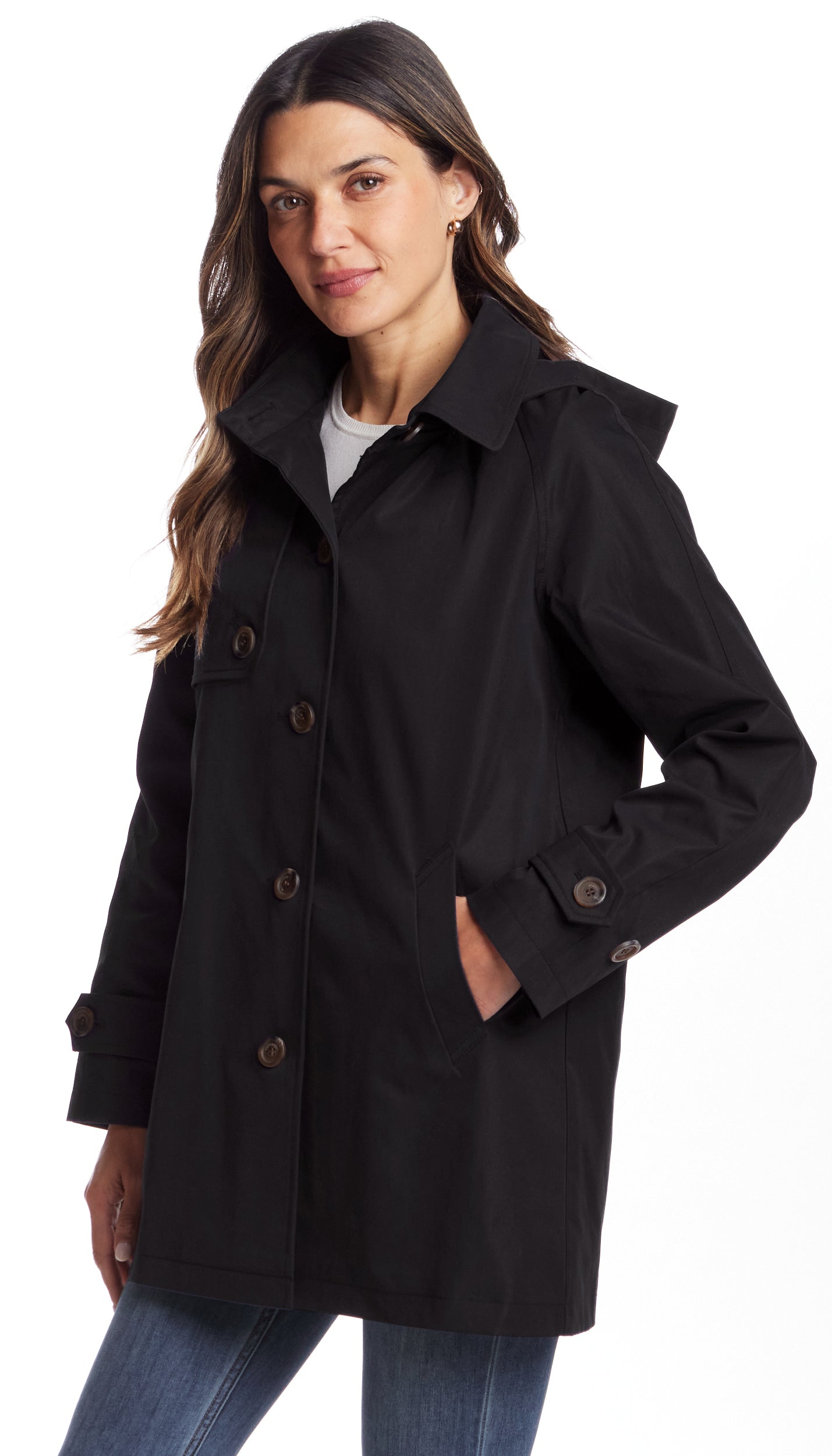 BUTTON FRONT HOODED TOPPER
