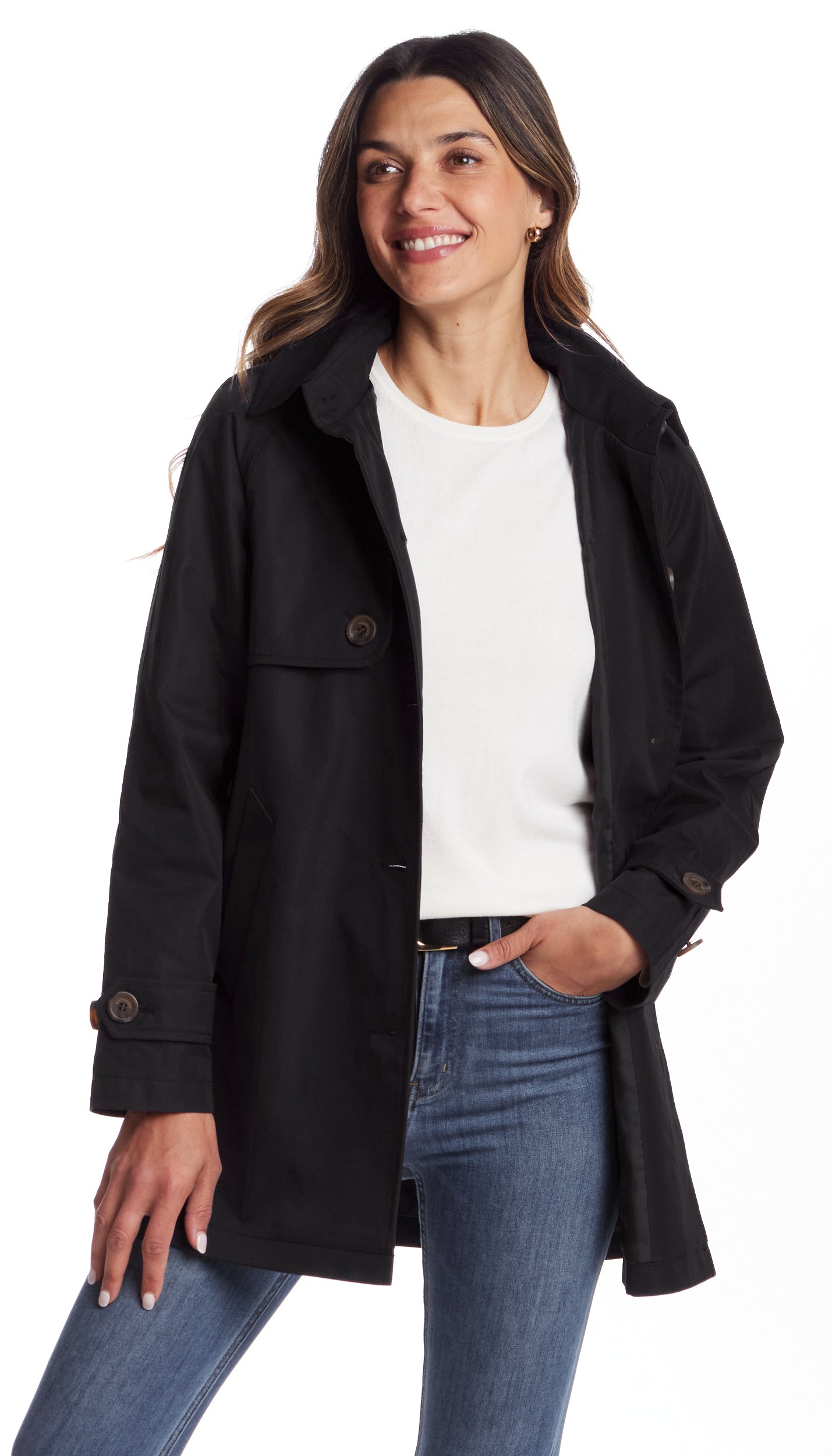 BUTTON FRONT HOODED TOPPER