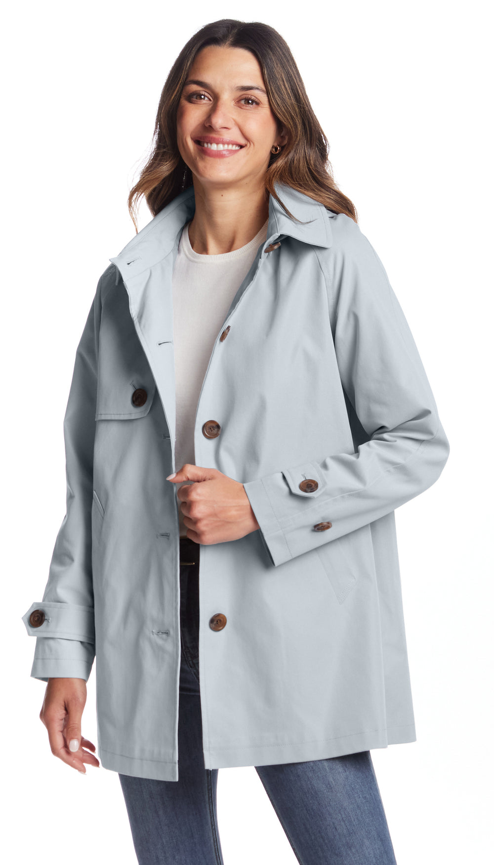 BUTTON FRONT HOODED TOPPER