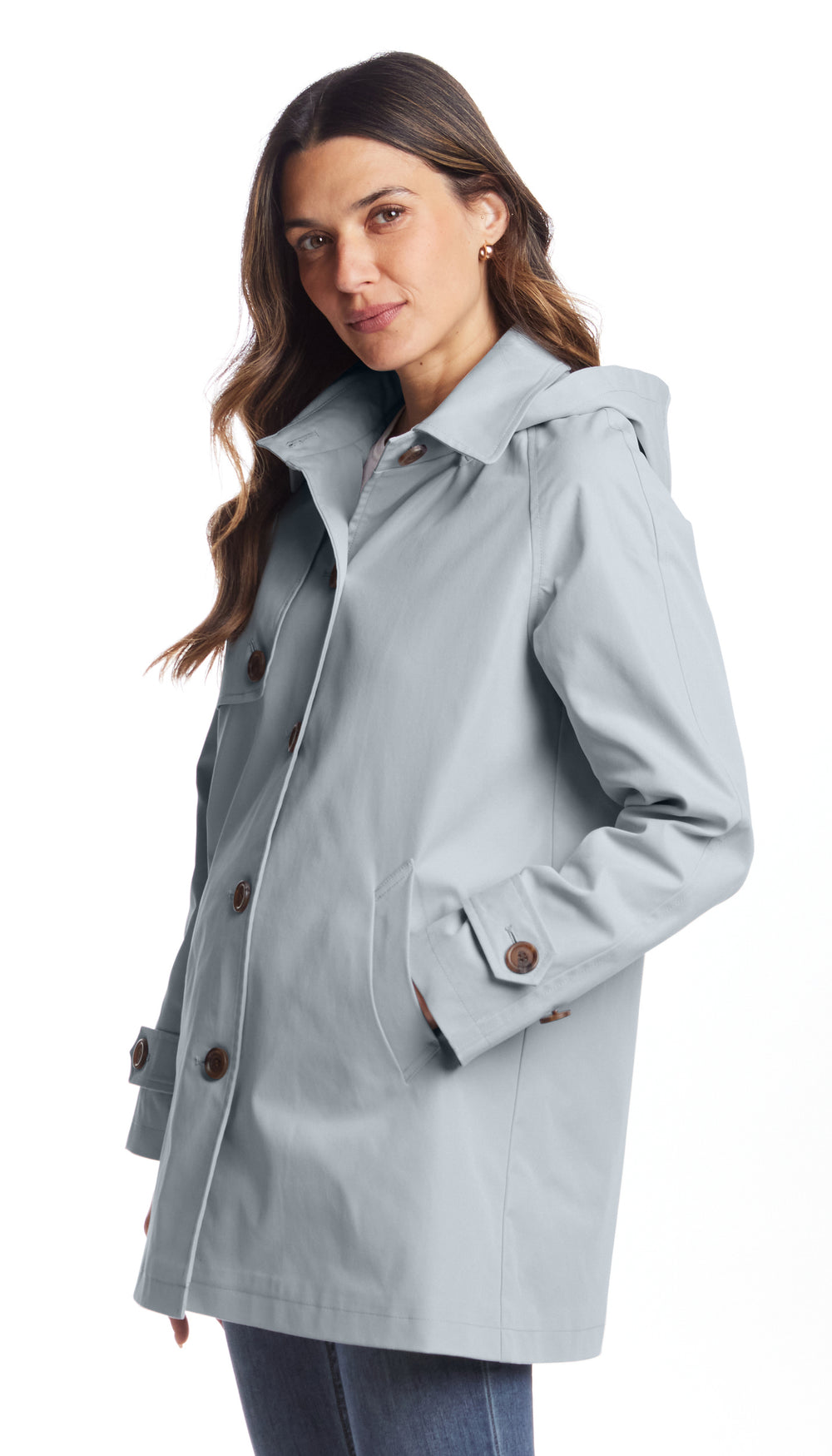 BUTTON FRONT HOODED TOPPER