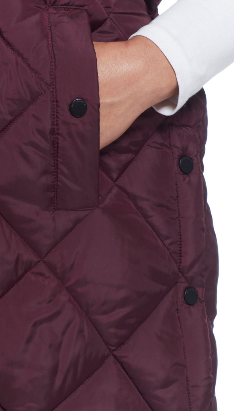 DIAMOND QUILTED LONGLINE HOODED VEST
