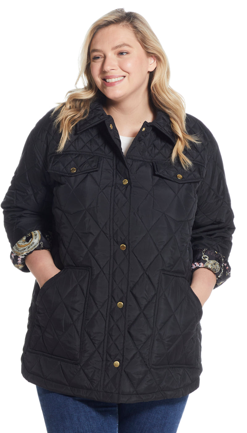 YOURS Plus Size Black Lightweight Quilted Shacket