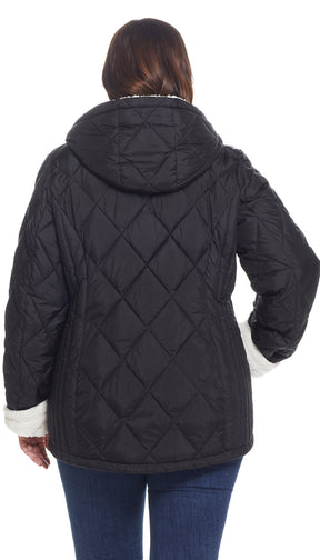 QUILTED PUFFER COAT WITH COZY SHERPA LINING