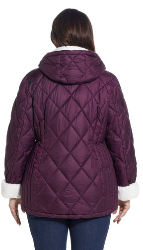 QUILTED PUFFER COAT WITH COZY SHERPA LINING