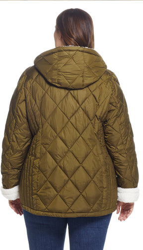 QUILTED PUFFER COAT WITH COZY SHERPA LINING