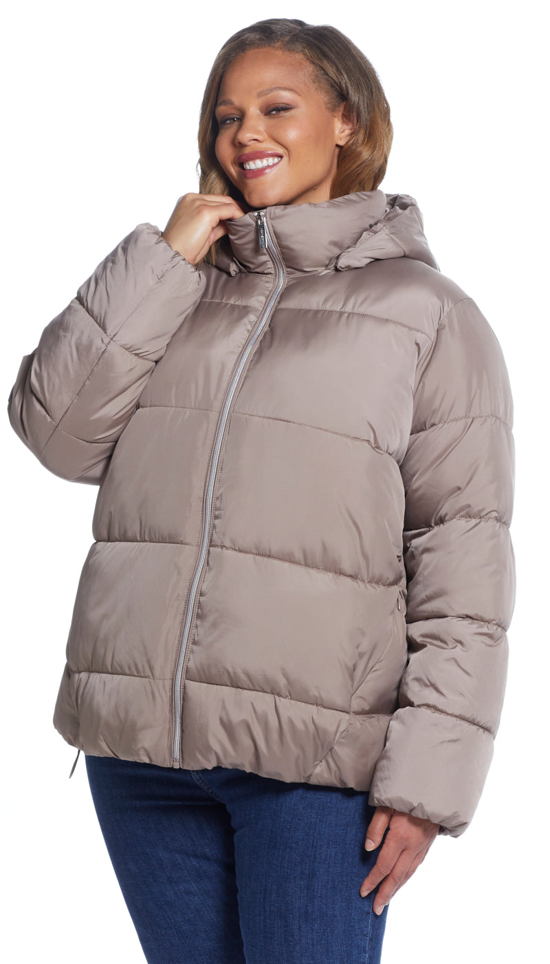 Women's Plus Longline Hooded Puffer Jacket