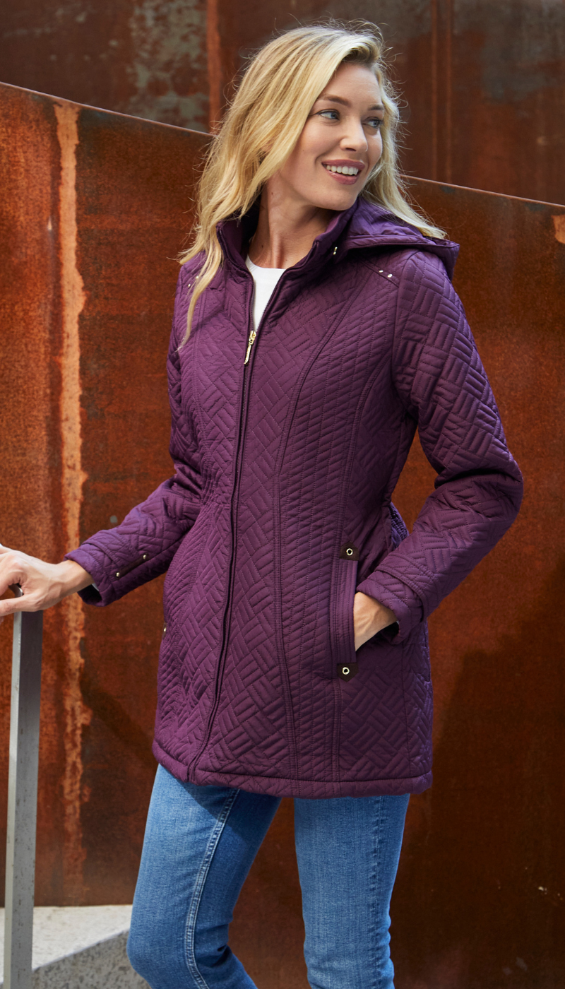 Ladies quilted top jacket with hood